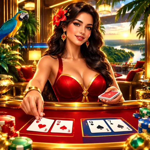 Mesa de baccarat ao vivo com cartas sendo viradas pelo dealer